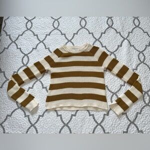 Pink Rose Cream And Dark Tan Striped Cropped Sweater Women’s Size Medium